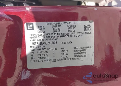 2013 GMC Sierra 1500 Work Truck z USA, uszkodzony, nr VIN 1GTR1TEX9DZ176428